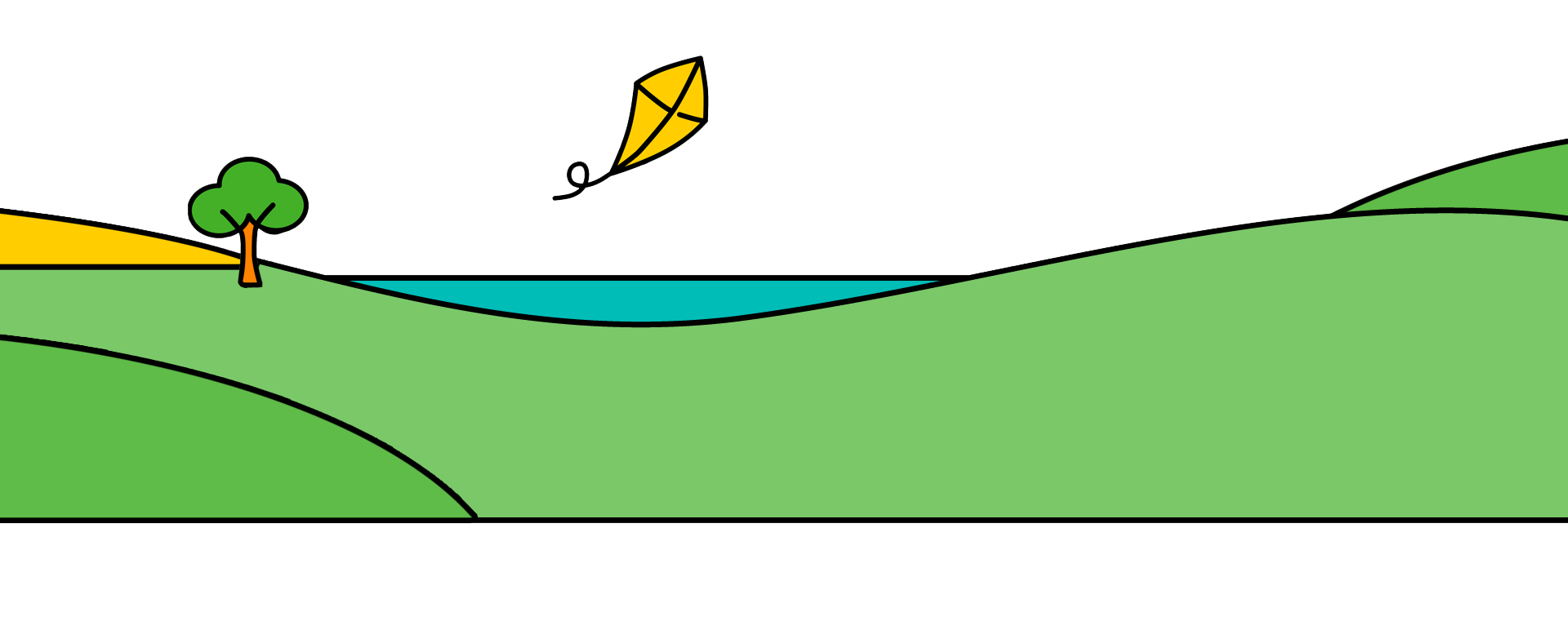 graphic of hills with kite