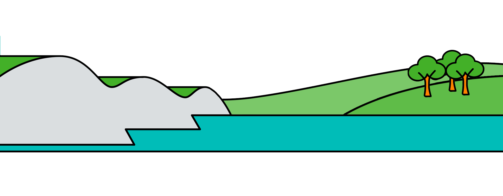 graphic of cliffs with sea