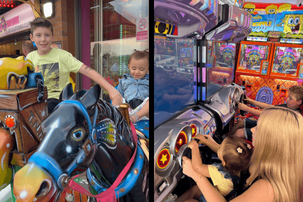 A photo of Jenny's children playing in the arcade.