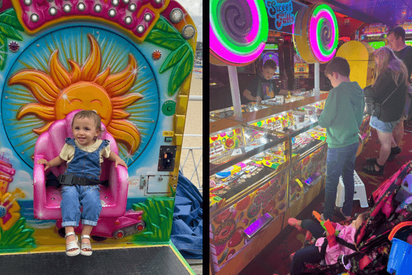 A photo of Jenny's children having a fun time in the arcade.