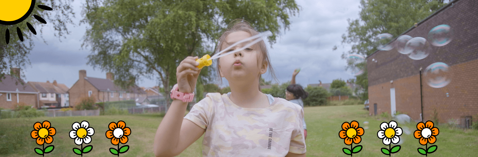 Pinkie's daughter, Leah, blowing bubbles