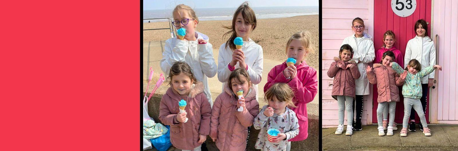 A photo taken by Kevin of her six daughters enjoying ice-cream at the beach.