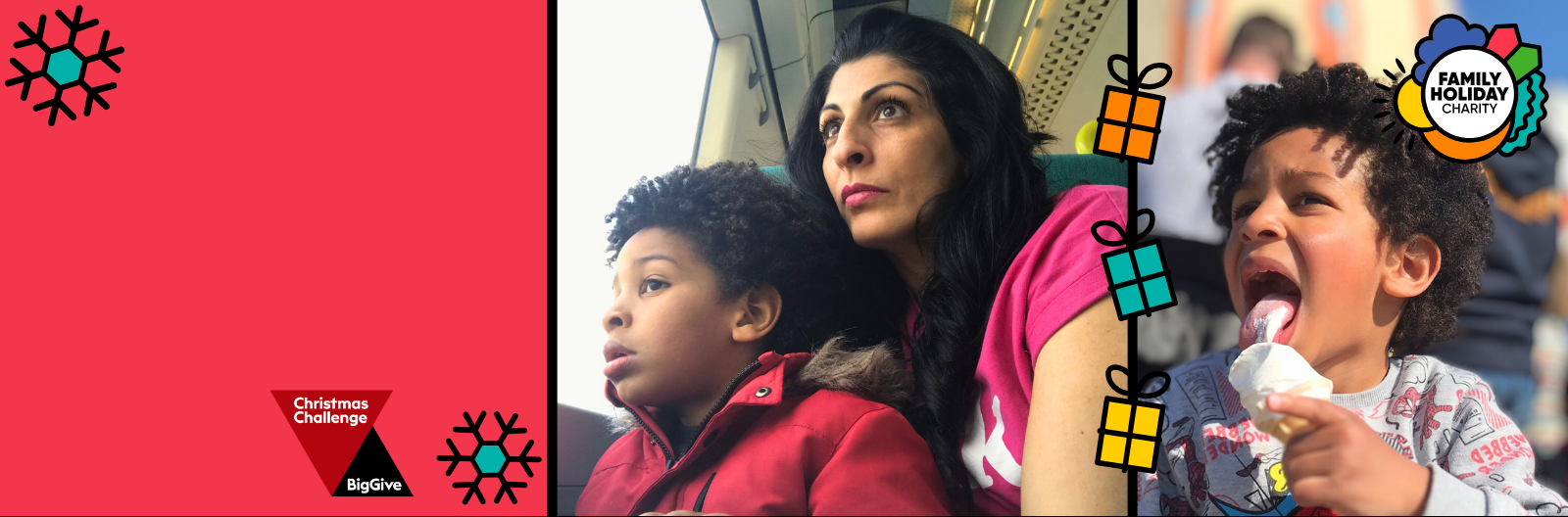 Sabina and Dion look out of a train window. Dion eats an ice cream.