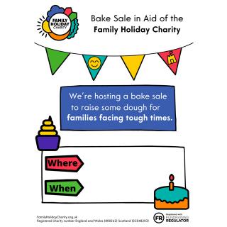 bake sale poster - bunting and are for where and when.
