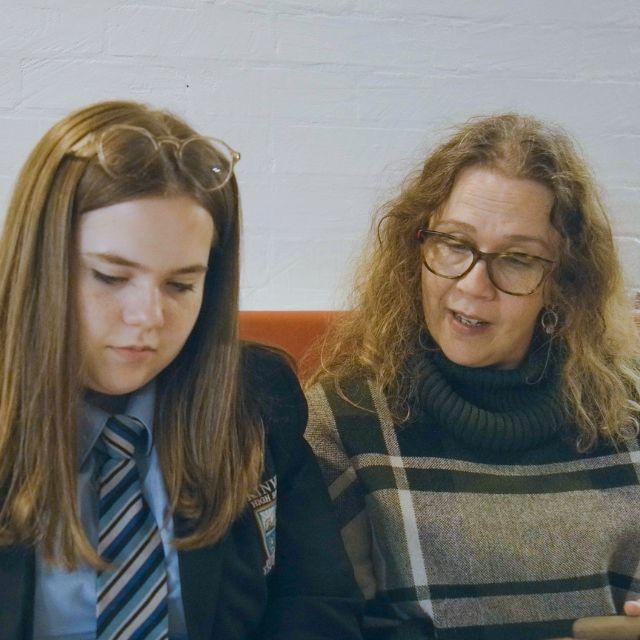 Mandy and Erin doing homework