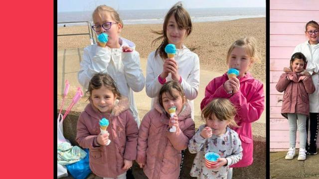 A photo taken by Kevin of her six daughters enjoying ice-cream at the beach.